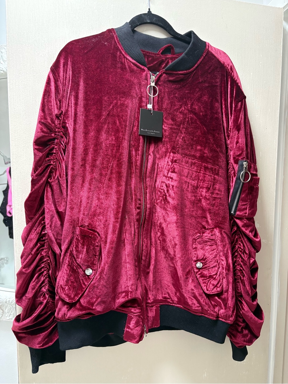 Velvet Bomber Jacket - Wine Red